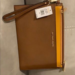 Michael Kors clutch brown and mustard yellow